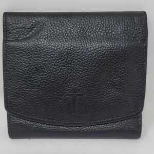 Black Leather Tri-fold Wallet With Cross Embrossed On Front